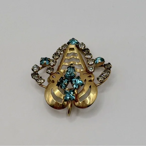 VINTAGE Gold & Crystal Art Nouveau Brooch/Pendant - Picture 5 of 11